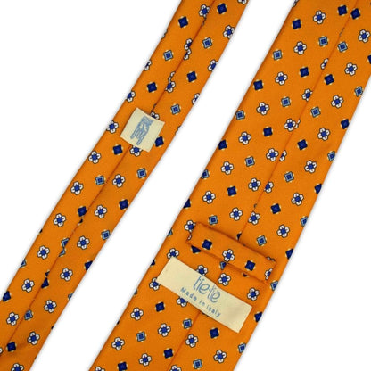 Portogallo - Motivo Fiorellini e Quadri - Cravatta 3 pieghe 100% Seta - Made in Italy
