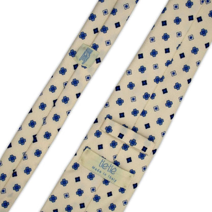 Gelsomino - Motivo Fiorellini e Quadri - Cravatta 3 pieghe 100% Seta - Made in Italy