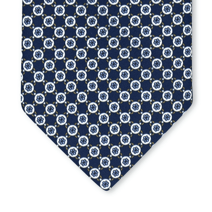Comm 'Na Catena - Motivo Fiorellini, Cerchi, Catene - Cravatta 3 pieghe 100% Seta  - Made In Italy