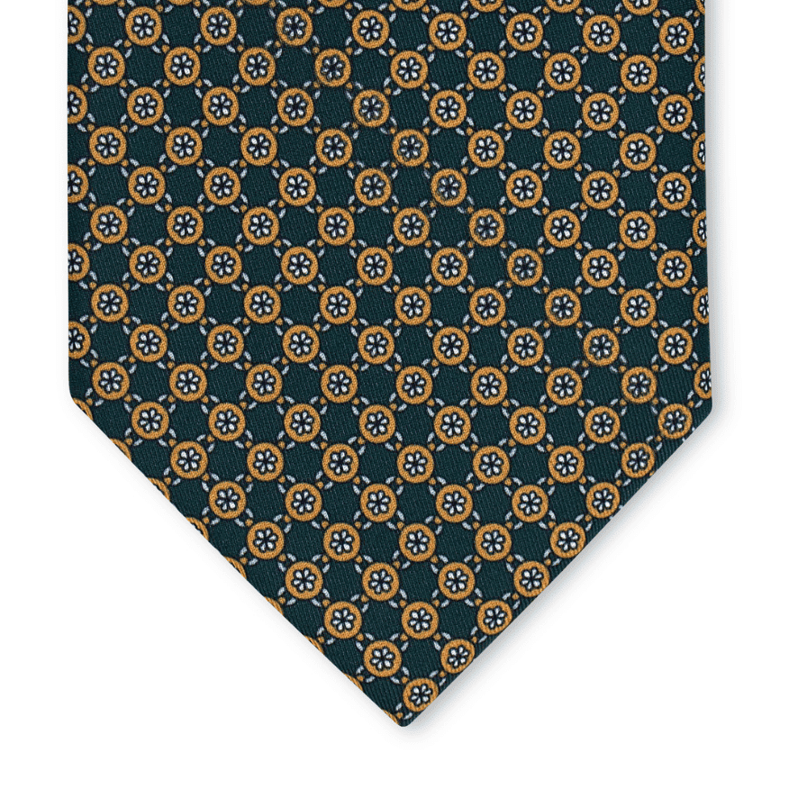 Ciurillo - Motivo Fiorellini, Cerchi, Catene - Cravatta 3 pieghe 100% Seta  - Made In Italy