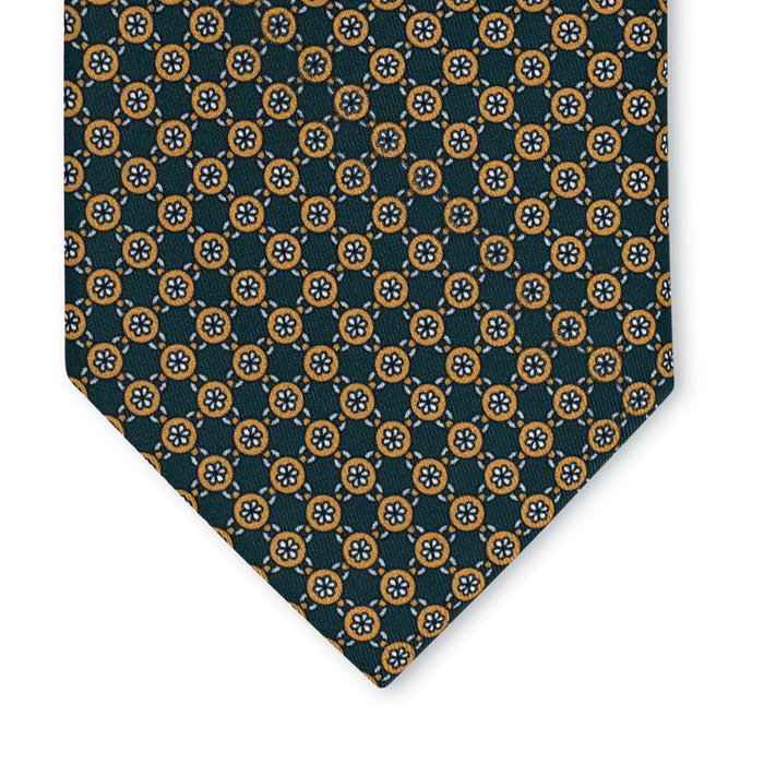 Ciurillo - Motivo Fiorellini, Cerchi, Catene - Cravatta 3 pieghe 100% Seta  - Made In Italy