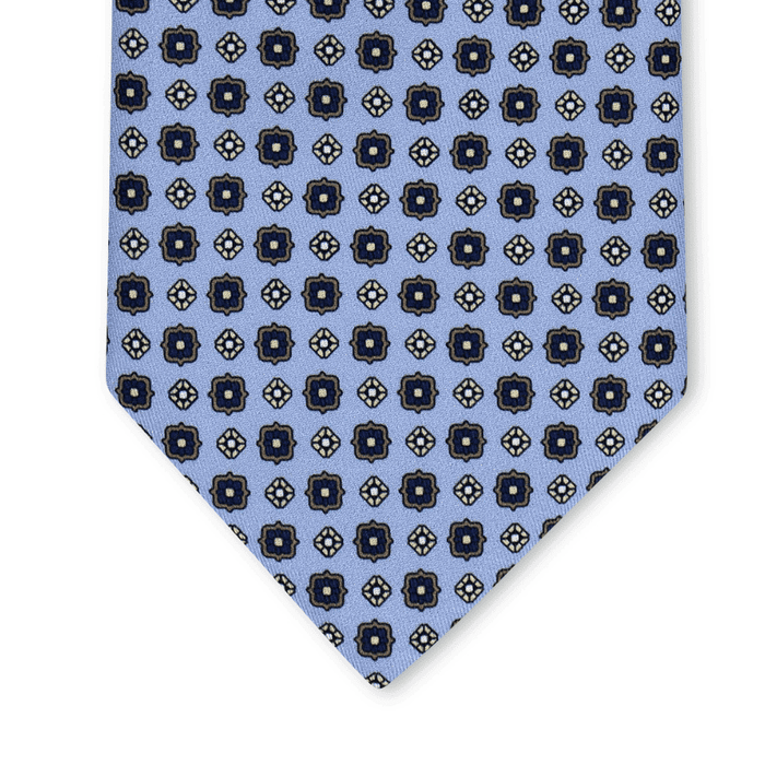 Plumbago - Motivo Fiorellini e Quadri - Cravatta 3 pieghe 100% Seta - Made in Italy