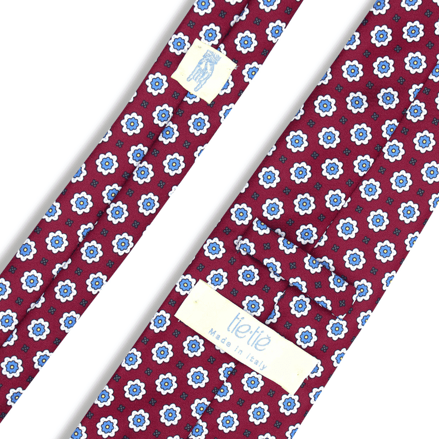Rosso Di Sera - Motivo Fiorellini - Cravatta 3 pieghe 100% Seta  - Made In Italy