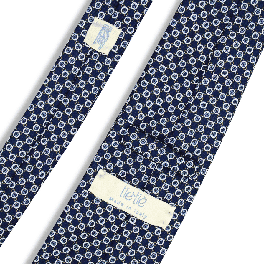 Comm 'Na Catena - Motivo Fiorellini, Cerchi, Catene - Cravatta 3 pieghe 100% Seta  - Made In Italy