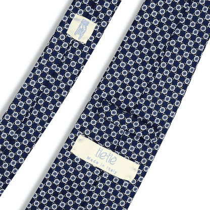 Comm 'Na Catena - Motivo Fiorellini, Cerchi, Catene - Cravatta 3 pieghe 100% Seta  - Made In Italy
