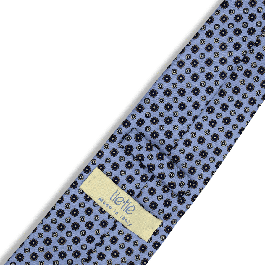Plumbago - Motivo Fiorellini e Quadri - Cravatta 3 pieghe 100% Seta - Made in Italy