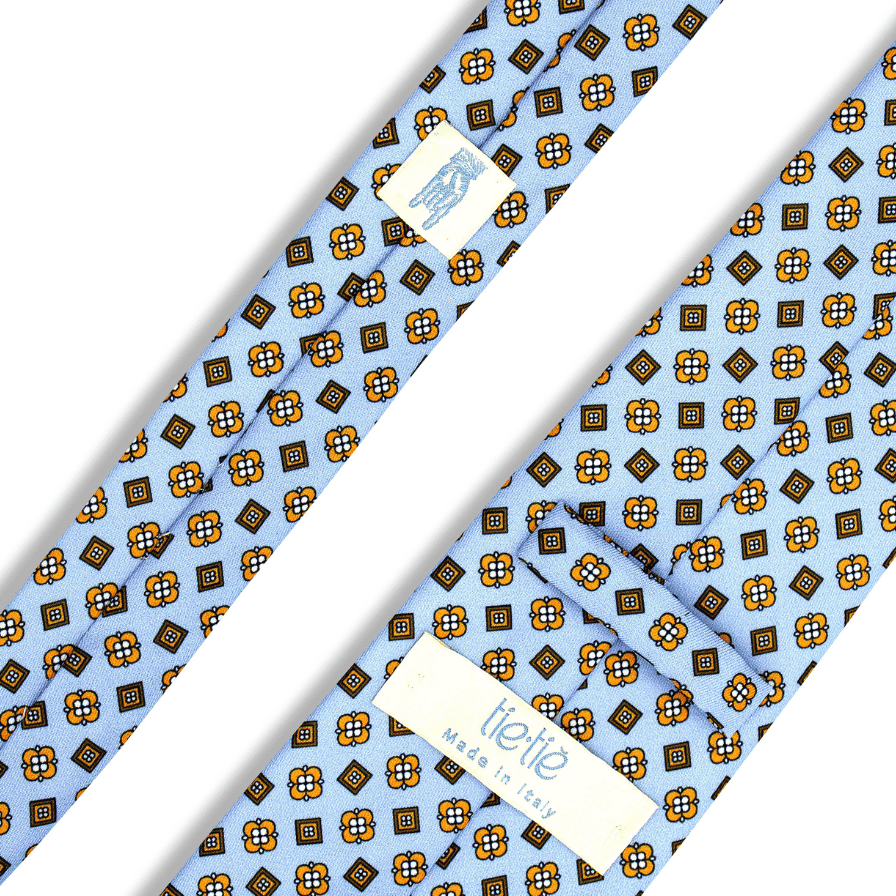 Cachisso - Motivo Fiorellini e Quadri - Cravatta 3 pieghe 100% Seta - Made in Italy