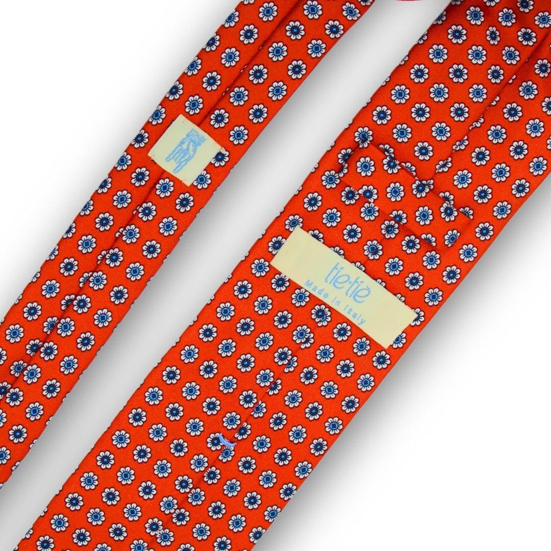 Tramonto ischitano - Motivo Fiorellini - Cravatta 3 pieghe 100% Seta  - Made In Italy