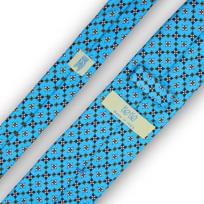 Mezzogiorno a Capri - Motivo Fiorellini e Quadri - Cravatta 3 pieghe 100% Seta  - Made In Italy